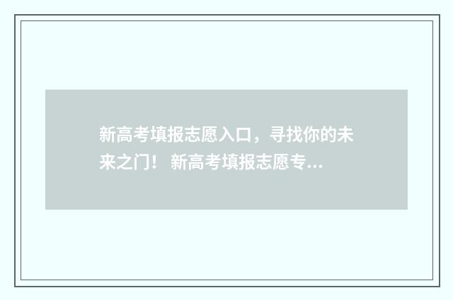 新高考填报志愿入口，寻找你的未来之门！ 新高考填报志愿专业组