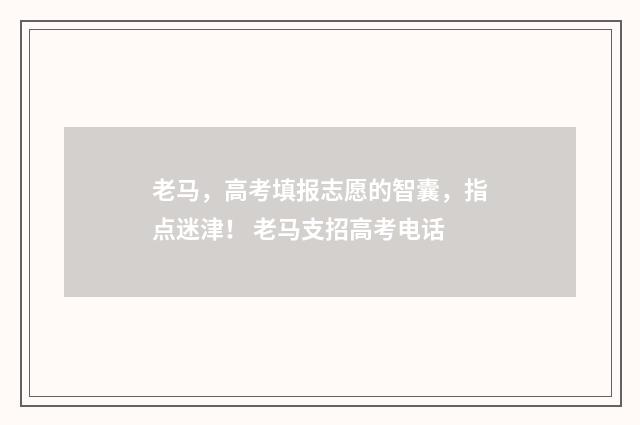 老马，高考填报志愿的智囊，指点迷津！ 老马支招高考电话