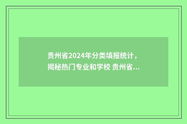 贵州省2024年分类填报统计，揭秘热门专业和学校 贵州省2024年分类招生计划目录表