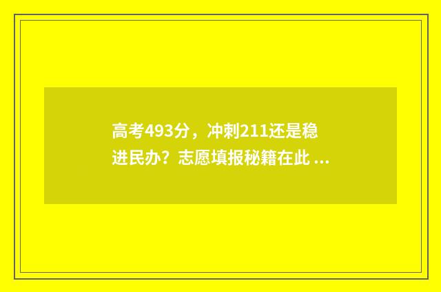 高考493分，冲刺211还是稳进民办？志愿填报秘籍在此 高考493分是什么水平