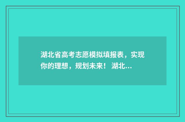 湖北省高考志愿模拟填报表，实现你的理想，规划未来！ 湖北省高考志愿表