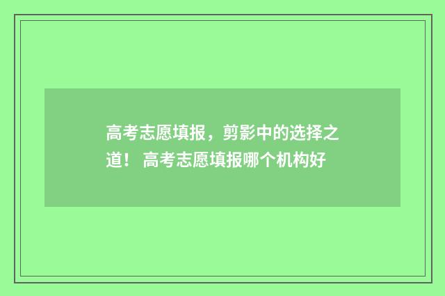 高考志愿填报，剪影中的选择之道！ 高考志愿填报哪个机构好