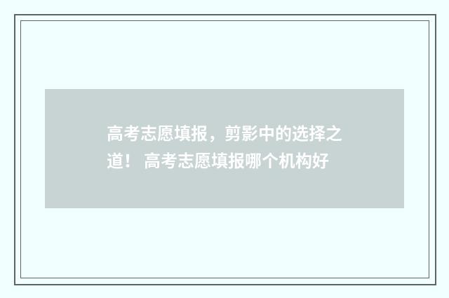 高考志愿填报，剪影中的选择之道！ 高考志愿填报哪个机构好
