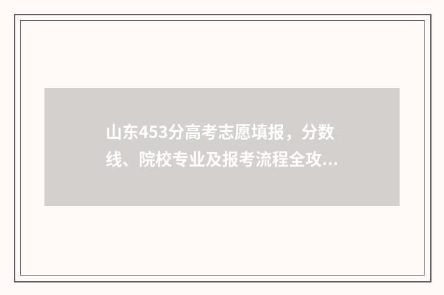 山东453分高考志愿填报，分数线、院校专业及报考流程全攻略 山东高考成绩453分,能填报山东什么大学?