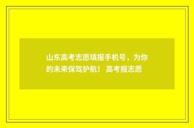 山东高考志愿填报手机号，为你的未来保驾护航！ 高考报志愿