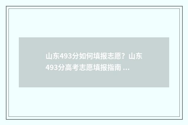 山东493分如何填报志愿？山东493分高考志愿填报指南 山东499分