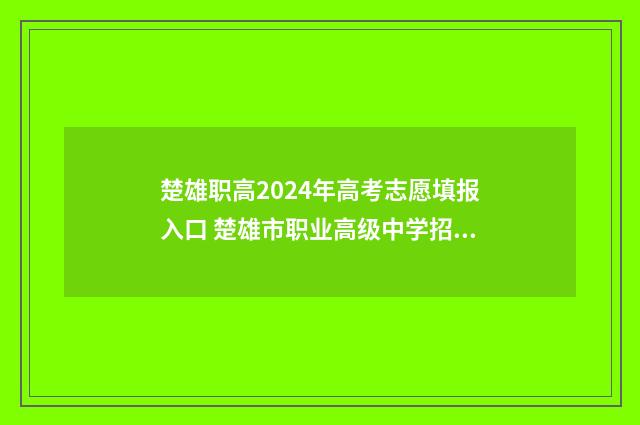 楚雄职高2024年高考志愿填报入口 楚雄市职业高级中学招聘公示