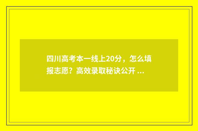 四川高考本一线上20分，怎么填报志愿？高效录取秘诀公开 四川高考各科一本线