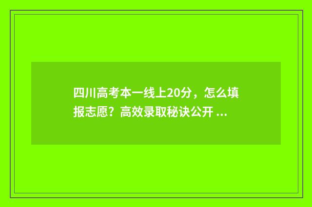 四川高考本一线上20分，怎么填报志愿？高效录取秘诀公开 四川高考各科一本线