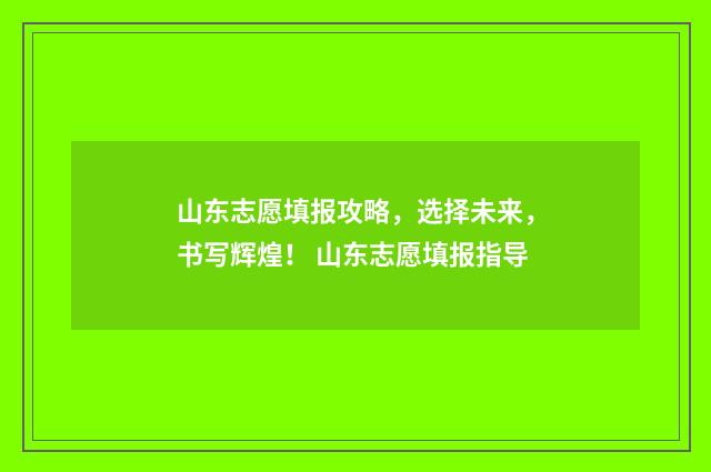 山东志愿填报攻略，选择未来，书写辉煌！ 山东志愿填报指导