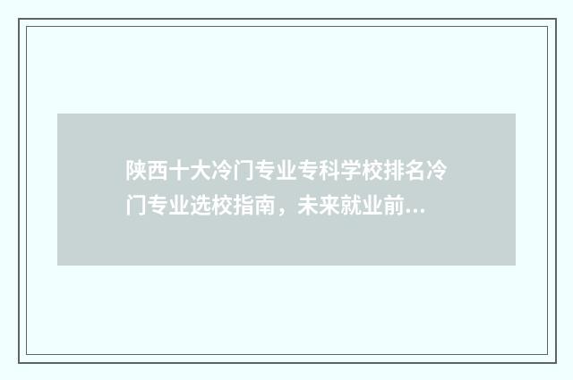 陕西十大冷门专业专科学校排名冷门专业选校指南，未来就业前景分析 陕西十大冷门专业有哪些