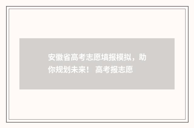 安徽省高考志愿填报模拟,助你规划未来! 高考报志愿