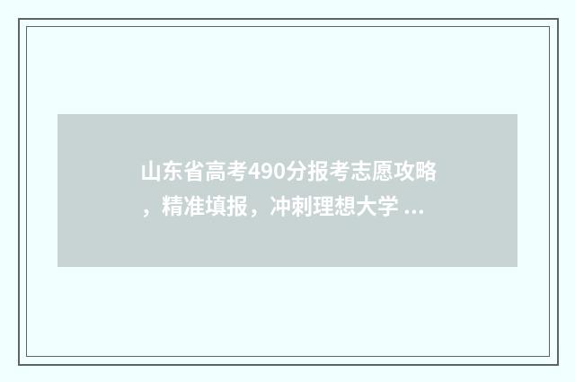 山东省高考490分报考志愿攻略，精准填报，冲刺理想大学 山东省高考490分能上公办本科吗