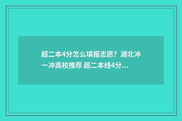 超二本4分怎么填报志愿？湖北冲一冲高校推荐 超二本线4分怎么填报学校