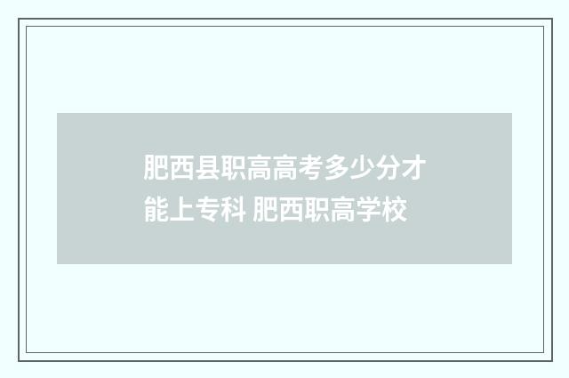 肥西县职高高考多少分才能上专科 肥西职高学校