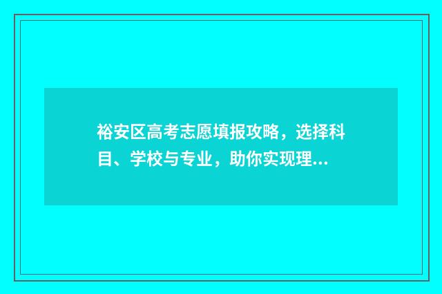 裕安区高考志愿填报攻略,选择科目、学校与专业,助你实现理想之路! 裕安中学高考成绩