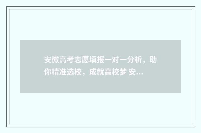 安徽高考志愿填报一对一分析，助你精准选校，成就高校梦 安徽高考志愿填报入口网址