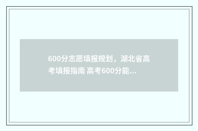600分志愿填报规划，湖北省高考填报指南 高考600分能报什么学校