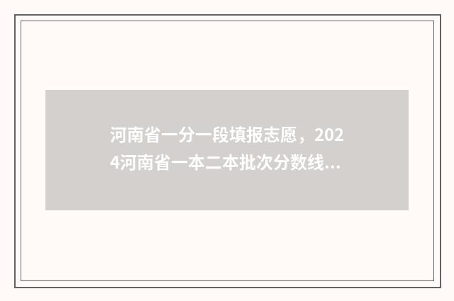 河南省一分一段填报志愿，2024河南省一本二本批次分数线 河南省一分一段分数线