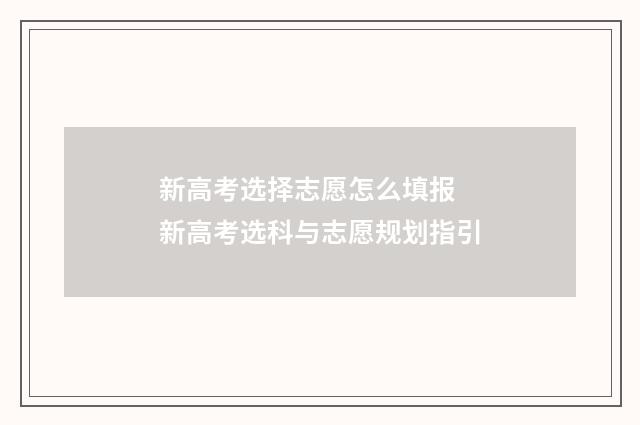 新高考选择志愿怎么填报 新高考选科与志愿规划指引