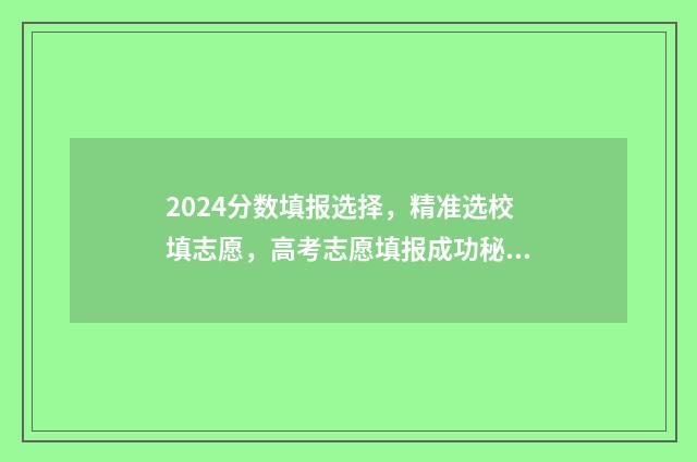 2024分数填报选择，精准选校填志愿，高考志愿填报成功秘籍 2024年高考选专业
