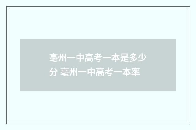 亳州一中高考一本是多少分 亳州一中高考一本率