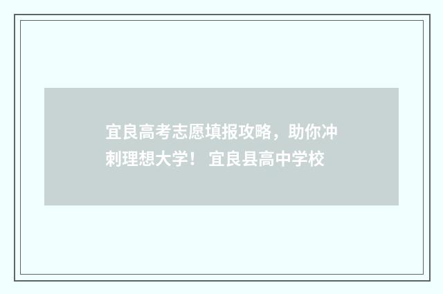宜良高考志愿填报攻略，助你冲刺理想大学！ 宜良县高中学校