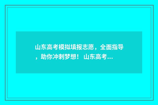 山东高考模拟填报志愿，全面指导，助你冲刺梦想！ 山东高考模拟填报志愿辅助系统