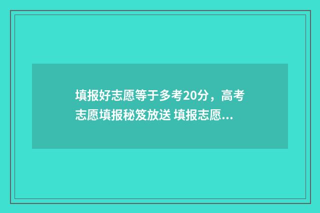 填报好志愿等于多考20分，高考志愿填报秘笈放送 填报志愿等于投档吗