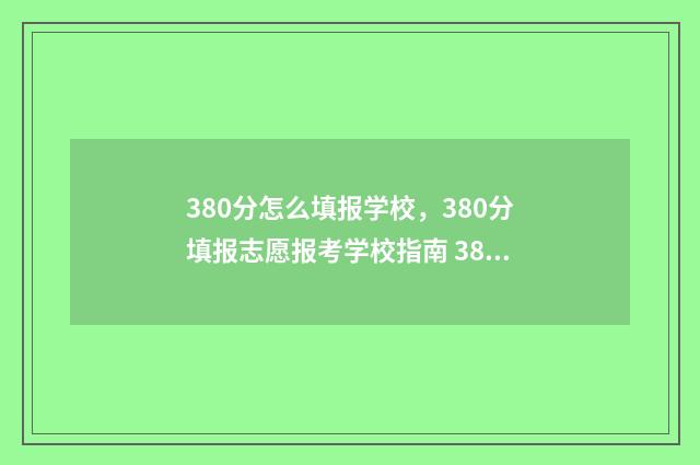 380分怎么填报学校，380分填报志愿报考学校指南 380分怎么填报学校专业