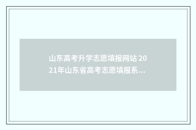 山东高考升学志愿填报网站 2021年山东省高考志愿填报系统