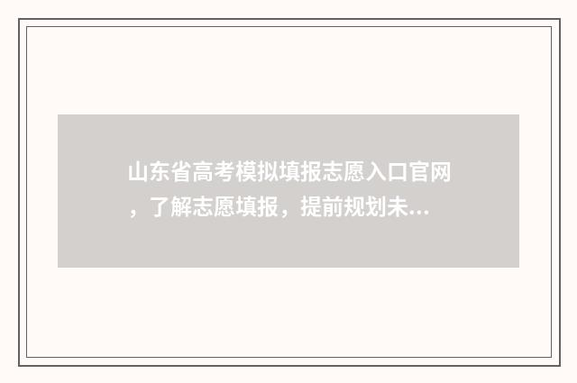 山东省高考模拟填报志愿入口官网，了解志愿填报，提前规划未来！ 山东省高考模拟填报系统