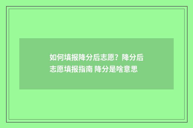 如何填报降分后志愿？降分后志愿填报指南 降分是啥意思