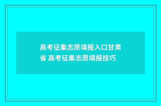 高考征集志愿填报入口甘肃省 高考征集志愿填报技巧
