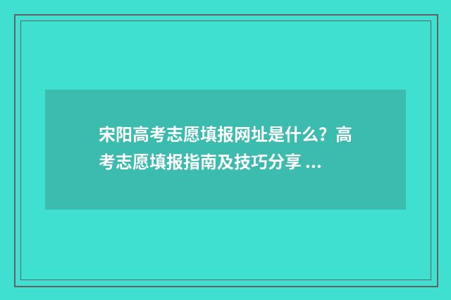 宋阳高考志愿填报网址是什么？高考志愿填报指南及技巧分享 宋阳高考志愿填什么专业