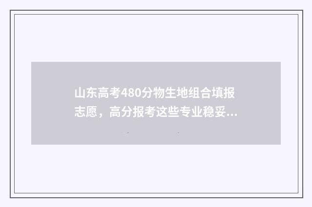 山东高考480分物生地组合填报志愿，高分报考这些专业稳妥 山东高考480分是什么水平