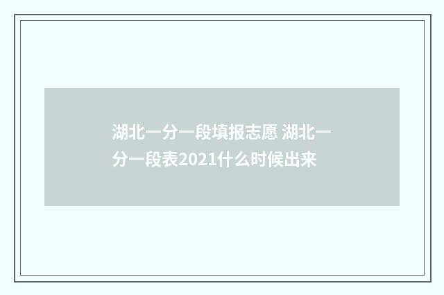 湖北一分一段填报志愿 湖北一分一段表2021什么时候出来