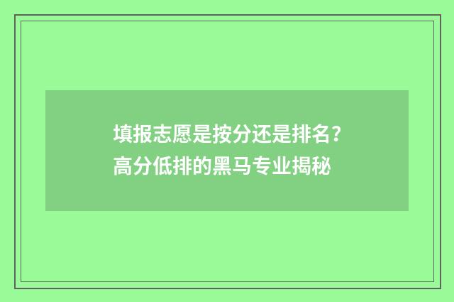 填报志愿是按分还是排名？高分低排的黑马专业揭秘