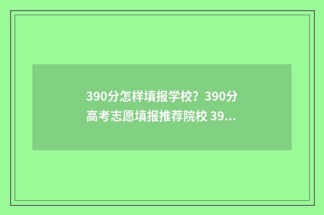 390分怎样填报学校?390分高考志愿填报推荐院校 390分怎样填报学校专业