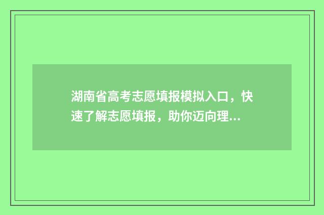 湖南省高考志愿填报模拟入口，快速了解志愿填报，助你迈向理想大学！ 湖南省高考志愿投档规则