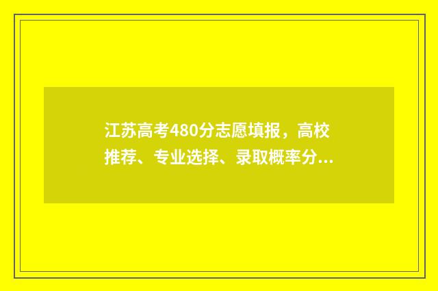 江苏高考480分志愿填报，高校推荐、专业选择、录取概率分析 江苏高考成绩480分能上一本吗