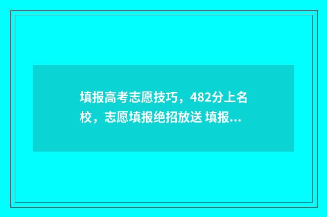 填报高考志愿技巧，482分上名校，志愿填报绝招放送 填报高考志愿技巧