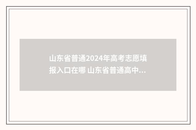 山东省普通2024年高考志愿填报入口在哪 山东省普通高中学生综合素质评价信息管理系统