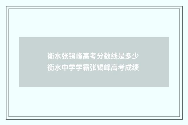 衡水张锡峰高考分数线是多少 衡水中学学霸张锡峰高考成绩