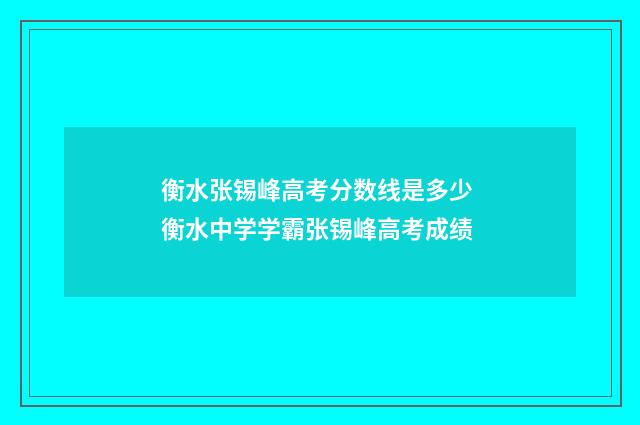 衡水张锡峰高考分数线是多少 衡水中学学霸张锡峰高考成绩