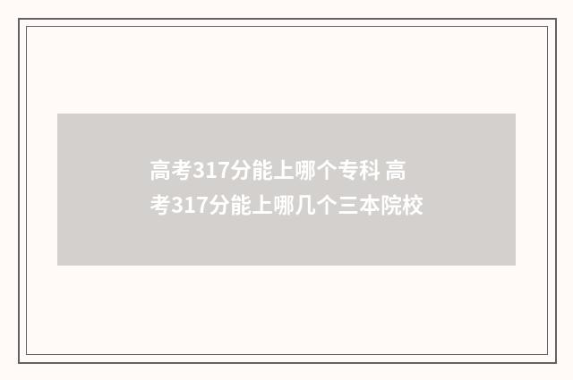 高考317分能上哪个专科 高考317分能上哪几个三本院校