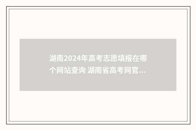 湖南2024年高考志愿填报在哪个网站查询 湖南省高考网官网