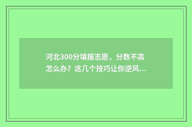 河北300分填报志愿，分数不高怎么办？这几个技巧让你逆风翻盘 河北高考300分