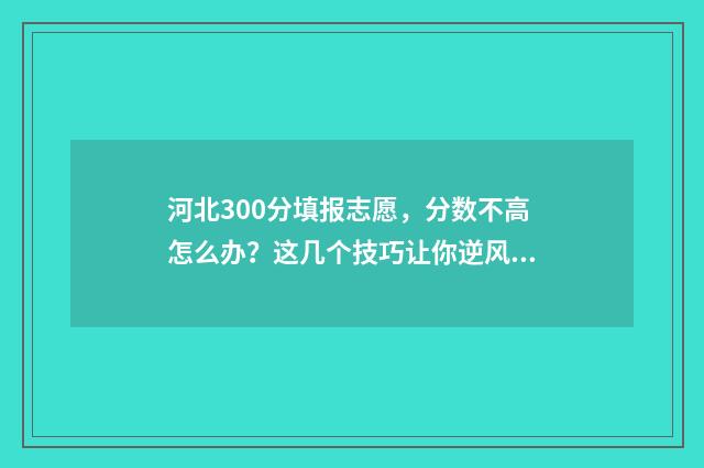河北300分填报志愿，分数不高怎么办？这几个技巧让你逆风翻盘 河北高考300分