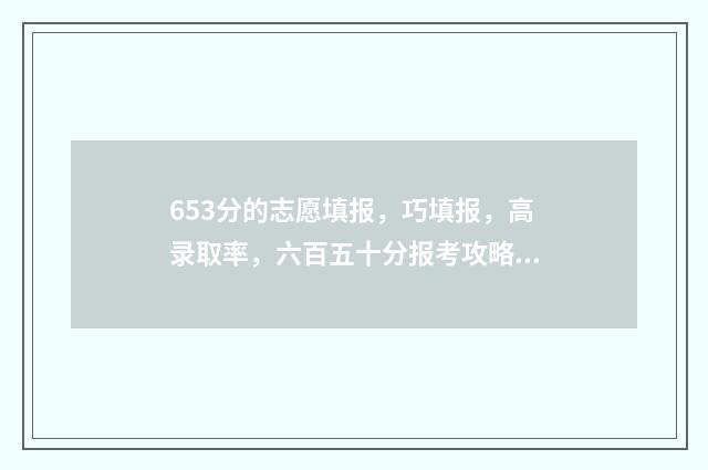 653分的志愿填报,巧填报,高录取率,六百五十分报考攻略指南